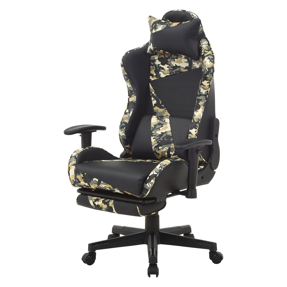 カモフラージュ柄リクライニングチェア ゲーミングチェア レスト付き 迷彩柄 在宅勤務 PC作業【FB14599】