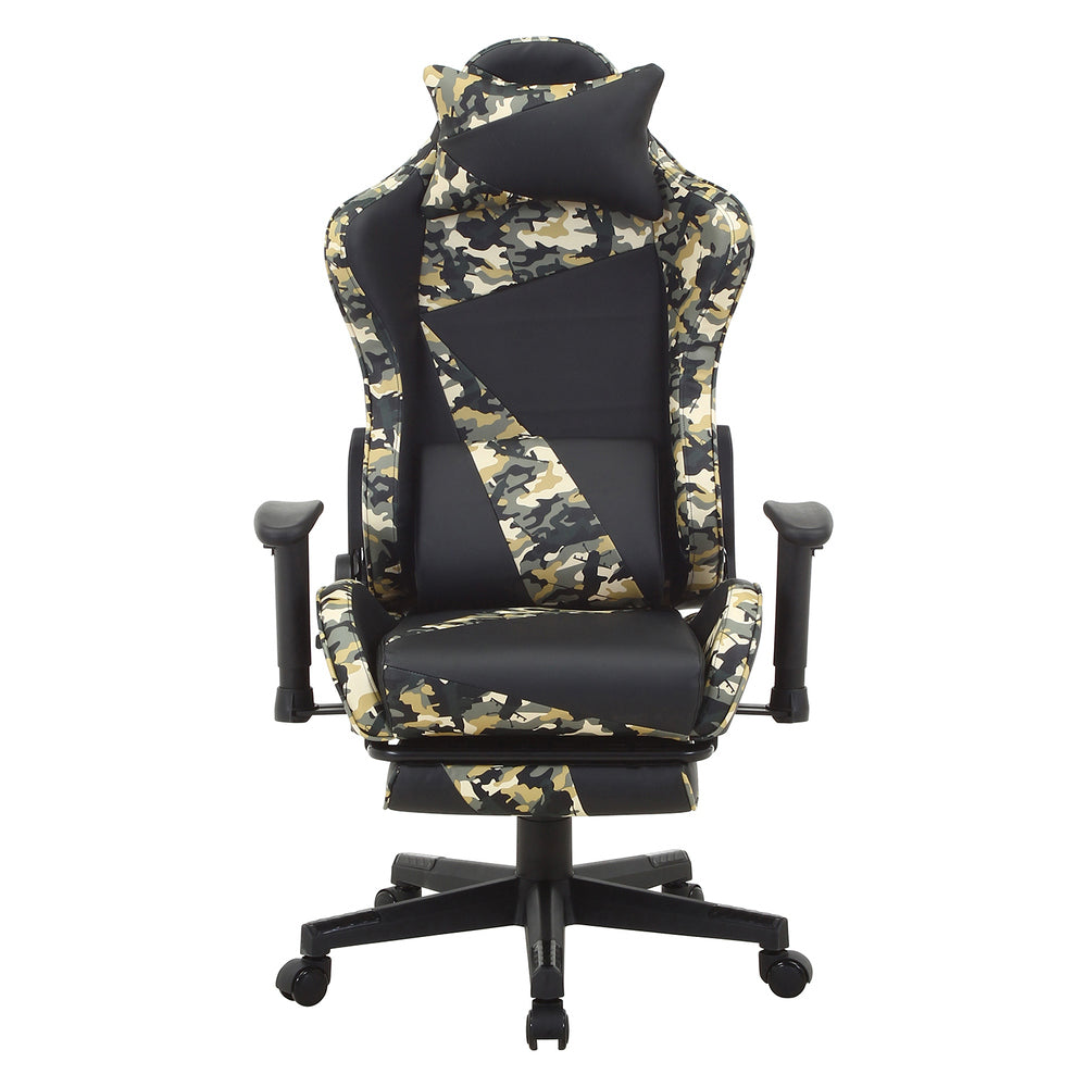 カモフラージュ柄リクライニングチェア ゲーミングチェア レスト付き 迷彩柄 在宅勤務 PC作業【FB14599】