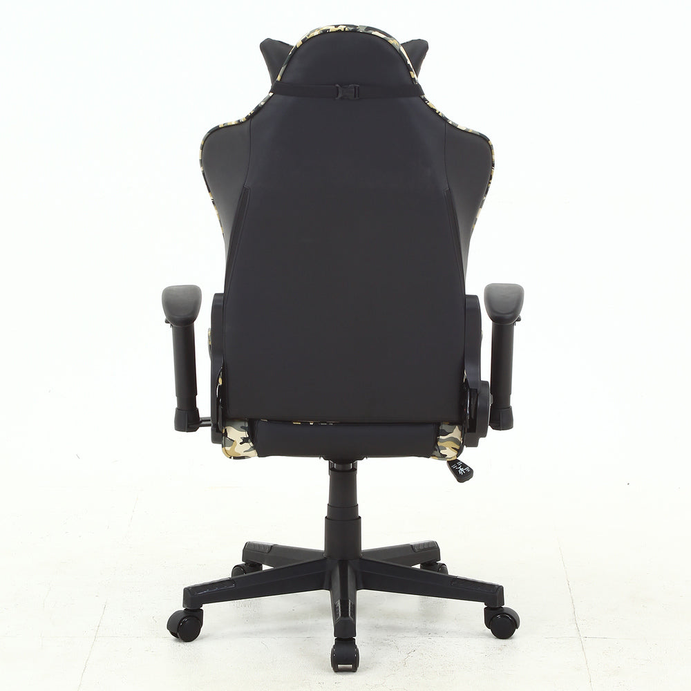 カモフラージュ柄リクライニングチェア ゲーミングチェア レスト付き 迷彩柄 在宅勤務 PC作業【FB14599】