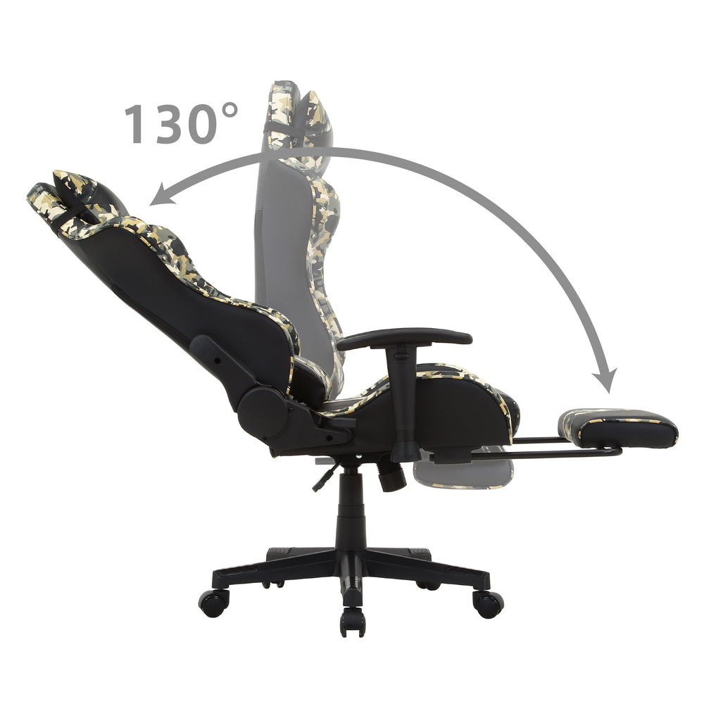 カモフラージュ柄リクライニングチェア ゲーミングチェア レスト付き 迷彩柄 在宅勤務 PC作業【FB14599】