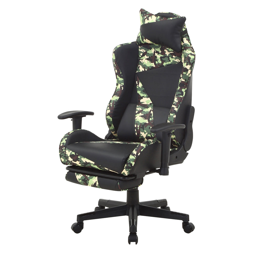 カモフラージュ柄リクライニングチェア ゲーミングチェア レスト付き 迷彩柄 在宅勤務 PC作業【FB14599】