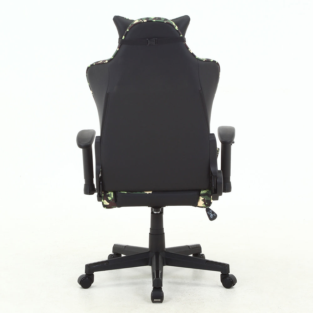 カモフラージュ柄リクライニングチェア ゲーミングチェア レスト付き 迷彩柄 在宅勤務 PC作業【FB14599】