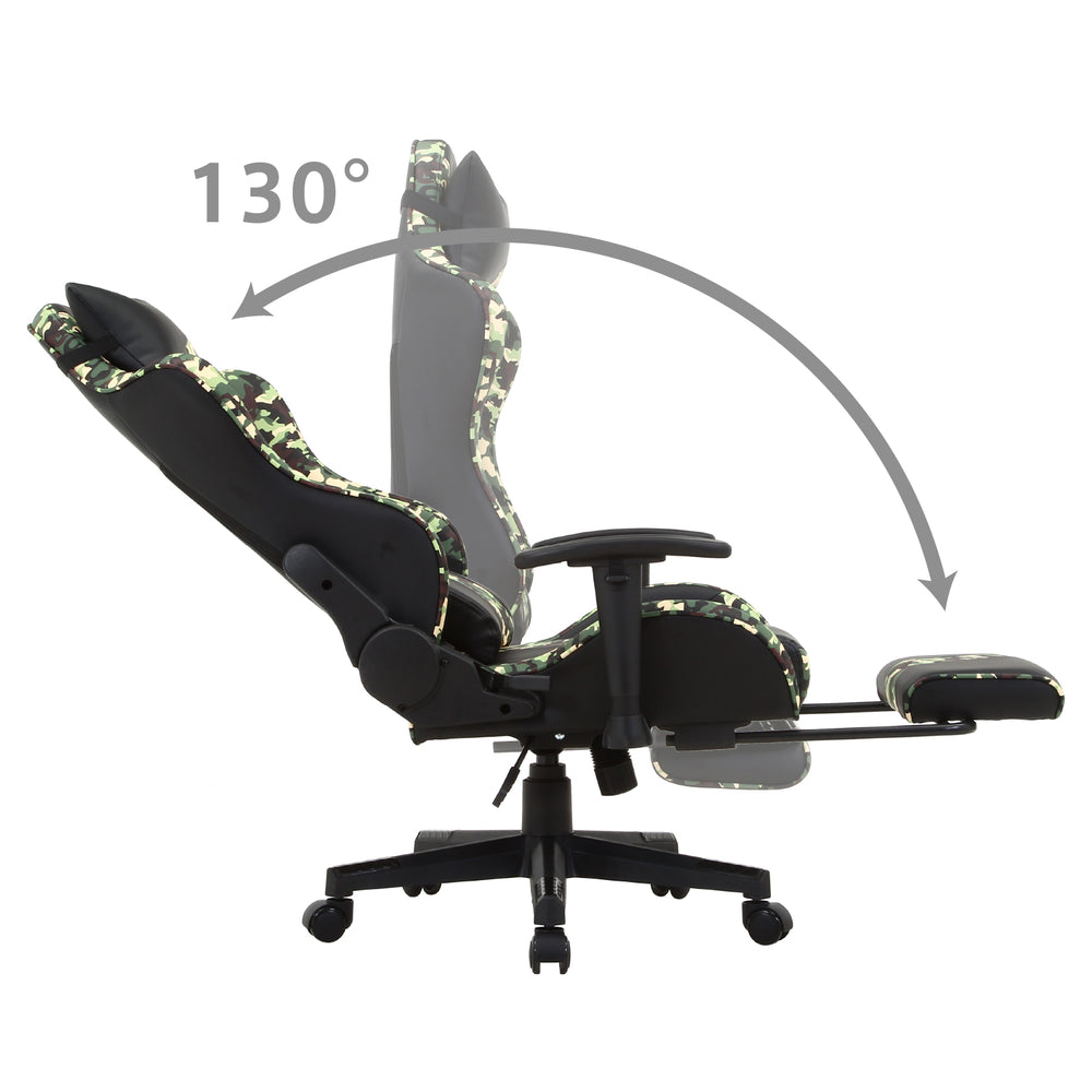カモフラージュ柄リクライニングチェア ゲーミングチェア レスト付き 迷彩柄 在宅勤務 PC作業【FB14599】