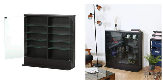 ガラスコレクションケース ロータイプ 浅型 スリム 大容量 強化ガラス【FB96070】