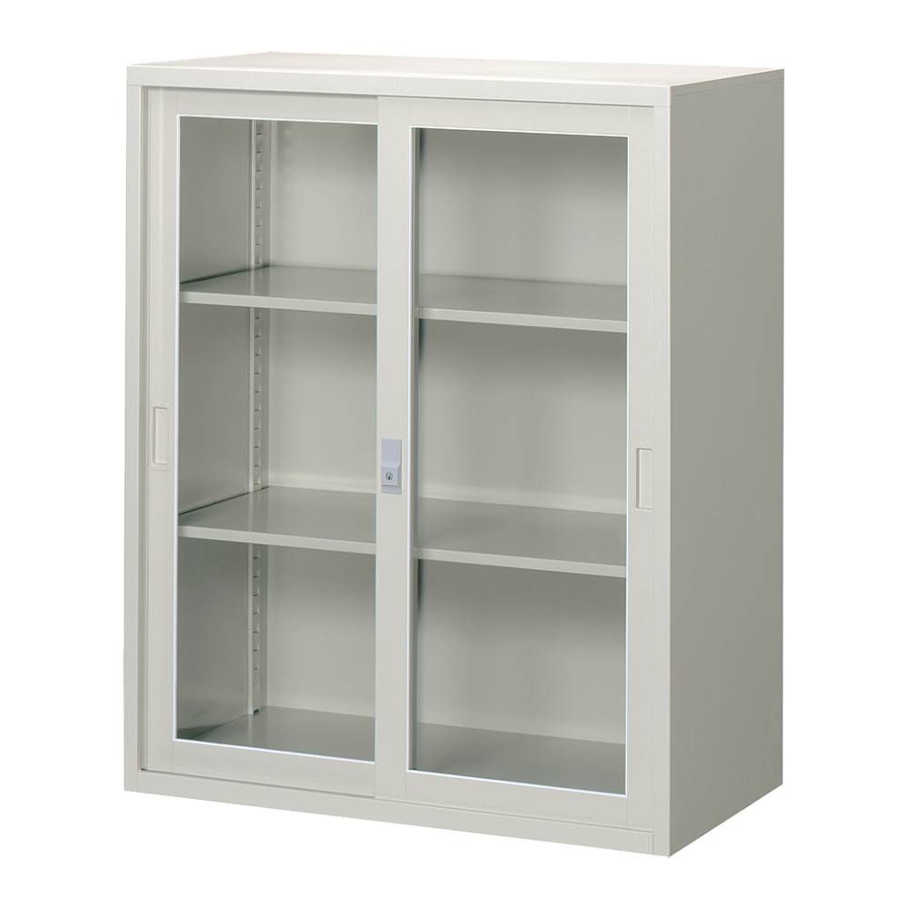 見やすい収納庫 オフィス用品 ガラス引違