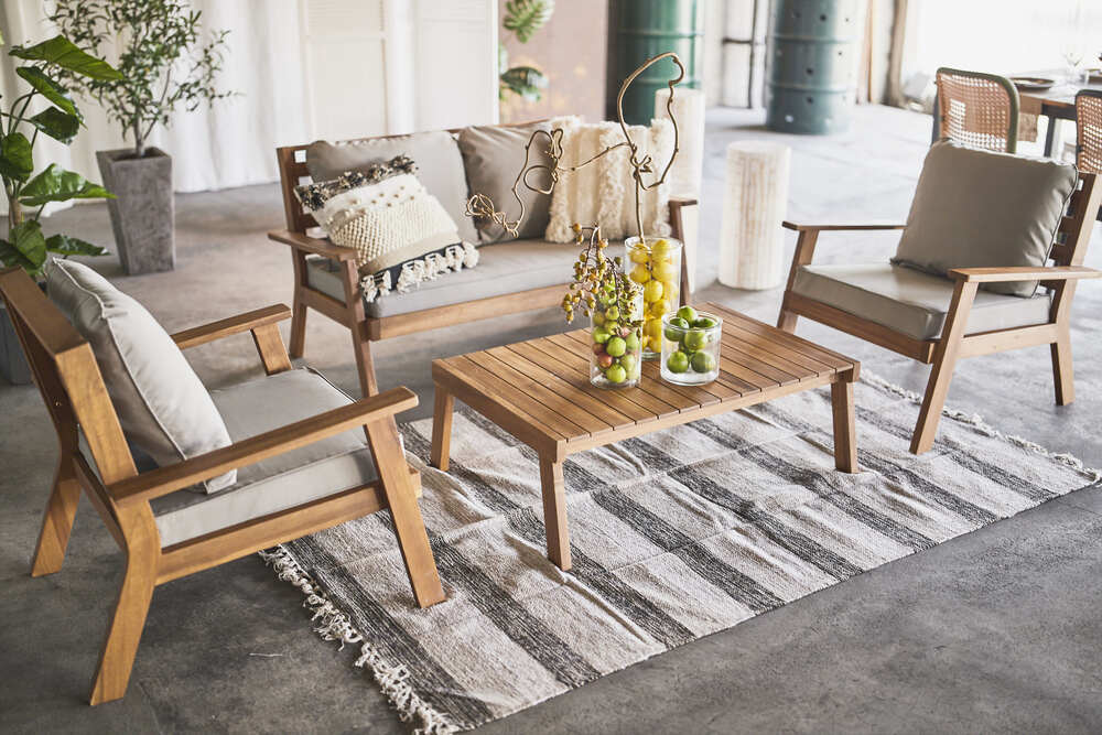 ソファテーブルセット ブラウン 天然木 ダイニング リビング ガーデン リゾート 組立品【az-nx20set】