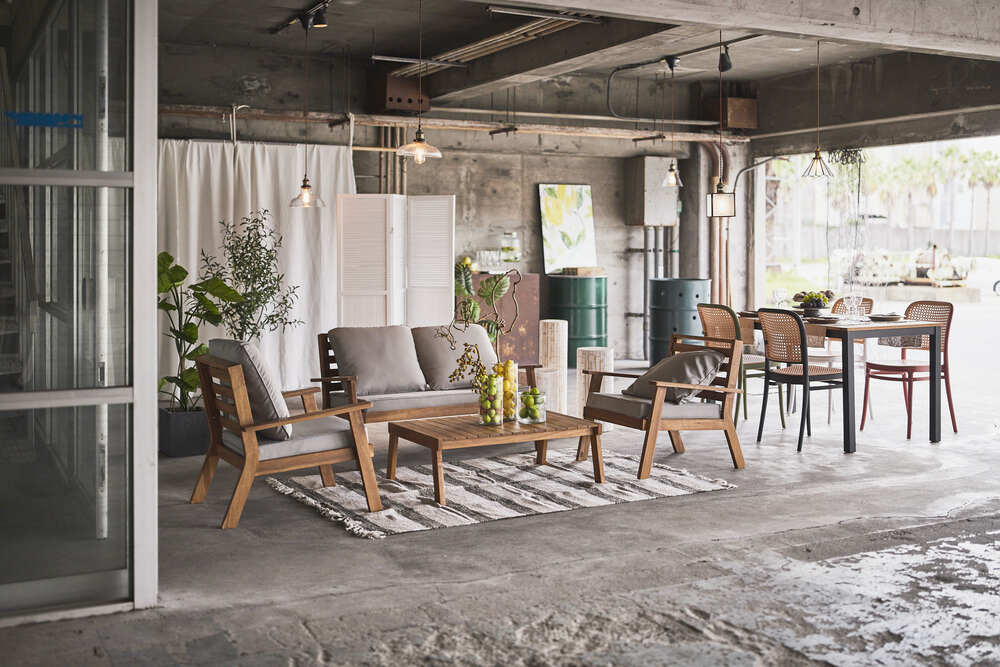 ソファテーブルセット ブラウン 天然木 ダイニング リビング ガーデン リゾート 組立品【az-nx20set】