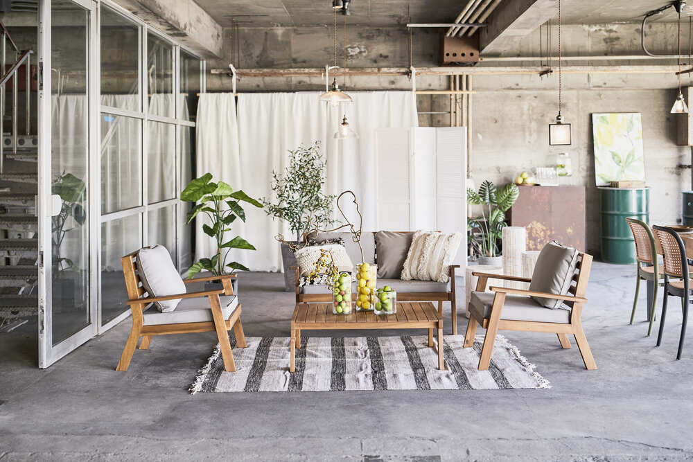 ソファテーブルセット ブラウン 天然木 ダイニング リビング ガーデン リゾート 組立品【az-nx20set】