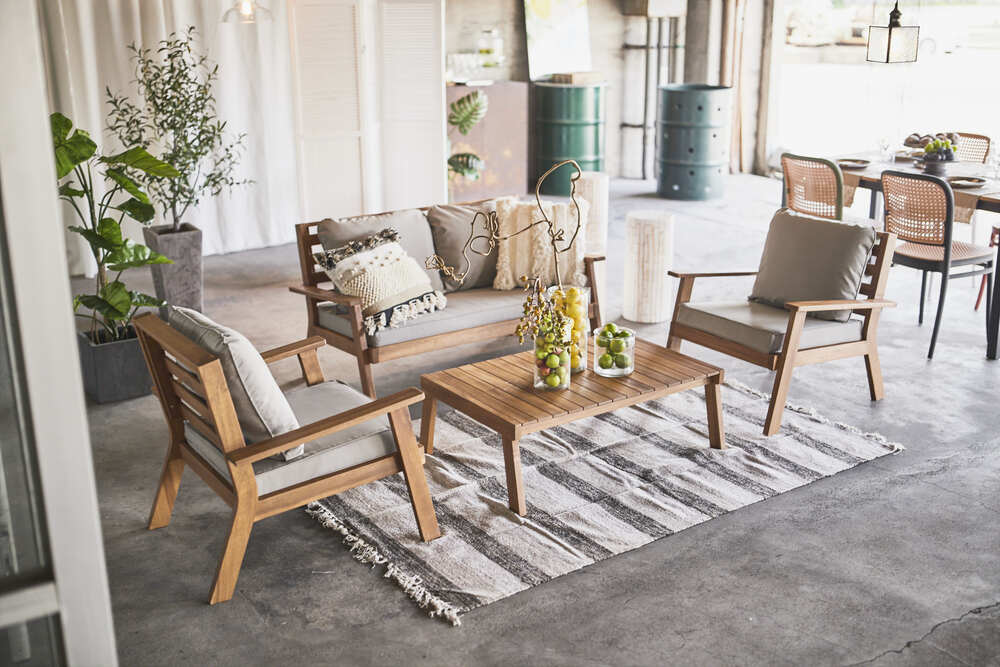 ソファテーブルセット ブラウン 天然木 ダイニング リビング ガーデン リゾート 組立品【az-nx20set】