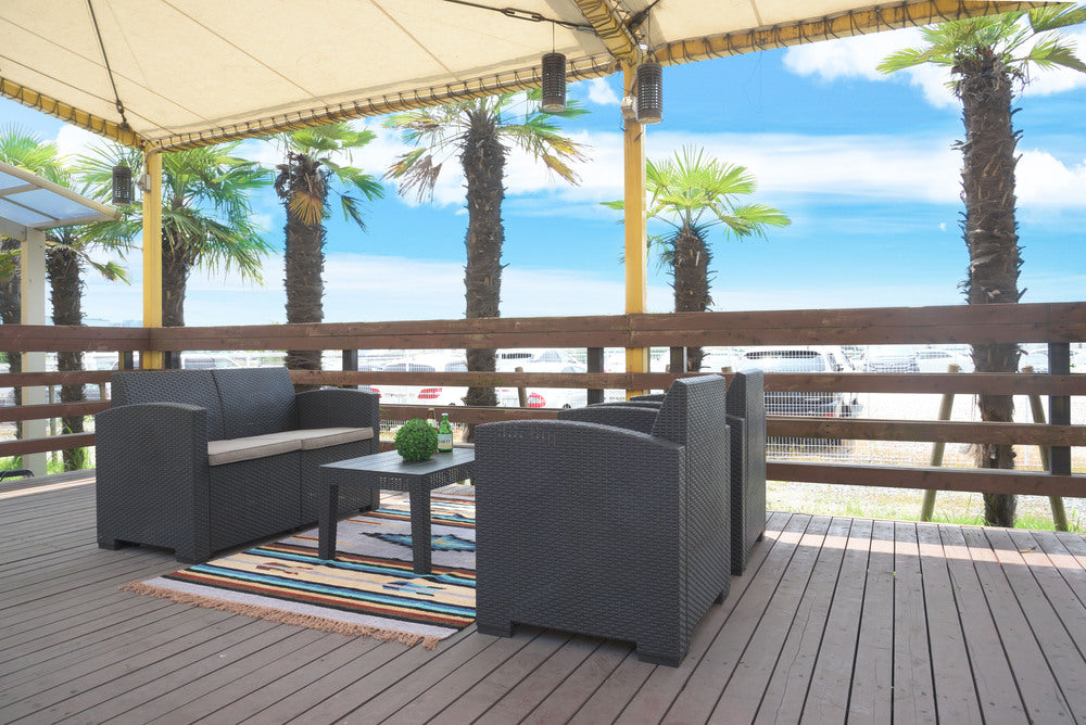 ガーデンリビング 4点セット ソファ テーブル ラタン調 屋内外 ガーデンチェア リビング リゾート テラス 組立式【az-ods10】