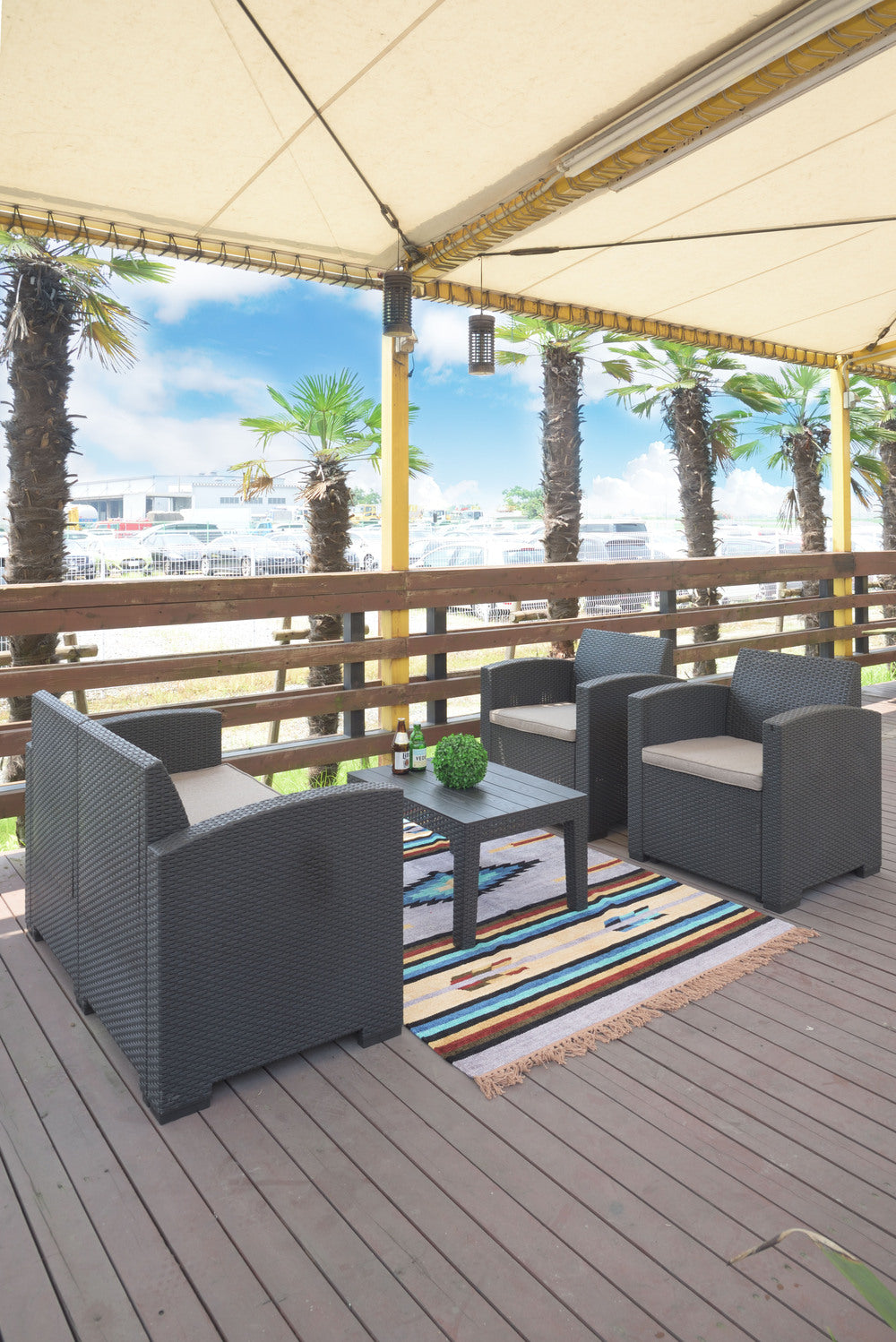 ガーデンリビング 4点セット ソファ テーブル ラタン調 屋内外 ガーデンチェア リビング リゾート テラス 組立式【az-ods10】