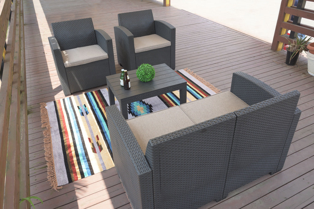 ガーデンリビング 4点セット ソファ テーブル ラタン調 屋内外 ガーデンチェア リビング リゾート テラス 組立式【az-ods10】