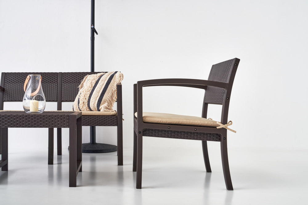 ガーデンリビング 4点セット ソファ テーブル ラタン調 屋内外 ガーデンチェア リビング リゾート テラス 組立式【az-ods10】