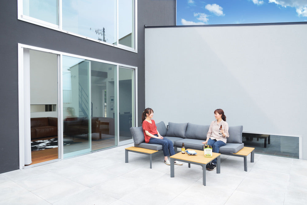 ガーデンソファ&テーブルセット ソファ テーブル 木目調 ガーデンチェア リビング 組立式 送料別途【az-ods5】