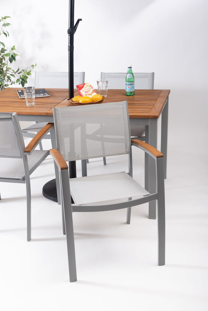 オリー チェア 天然木 メッシュ生地 スタッキング 椅子 ハンドル付き 屋外 ガーデン ベランダ【az-ods71】