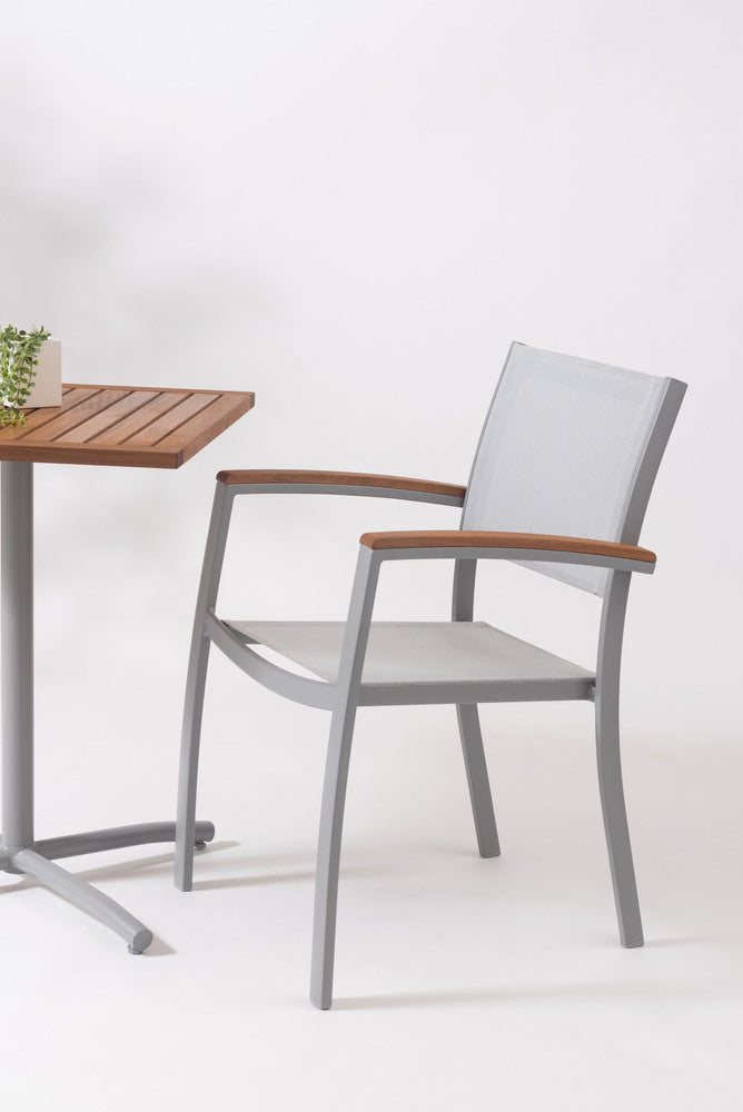 オリー チェア 天然木 メッシュ生地 スタッキング 椅子 ハンドル付き 屋外 ガーデン ベランダ【az-ods71】