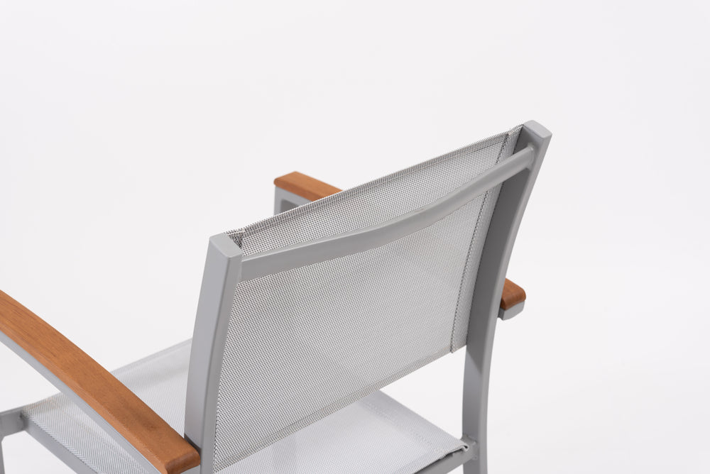 オリー チェア 天然木 メッシュ生地 スタッキング 椅子 ハンドル付き 屋外 ガーデン ベランダ【az-ods71】