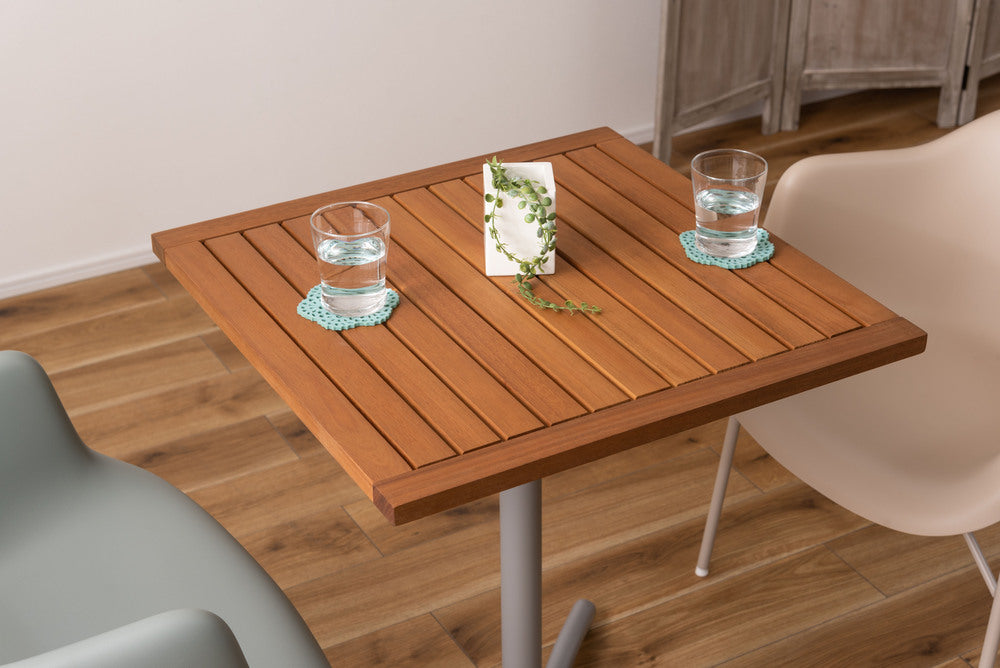 オリー カフェテーブル 天然木 アジャスター付き 正方形 テーブル 屋外 ガーデン 机 ベランダ【az-ods73】