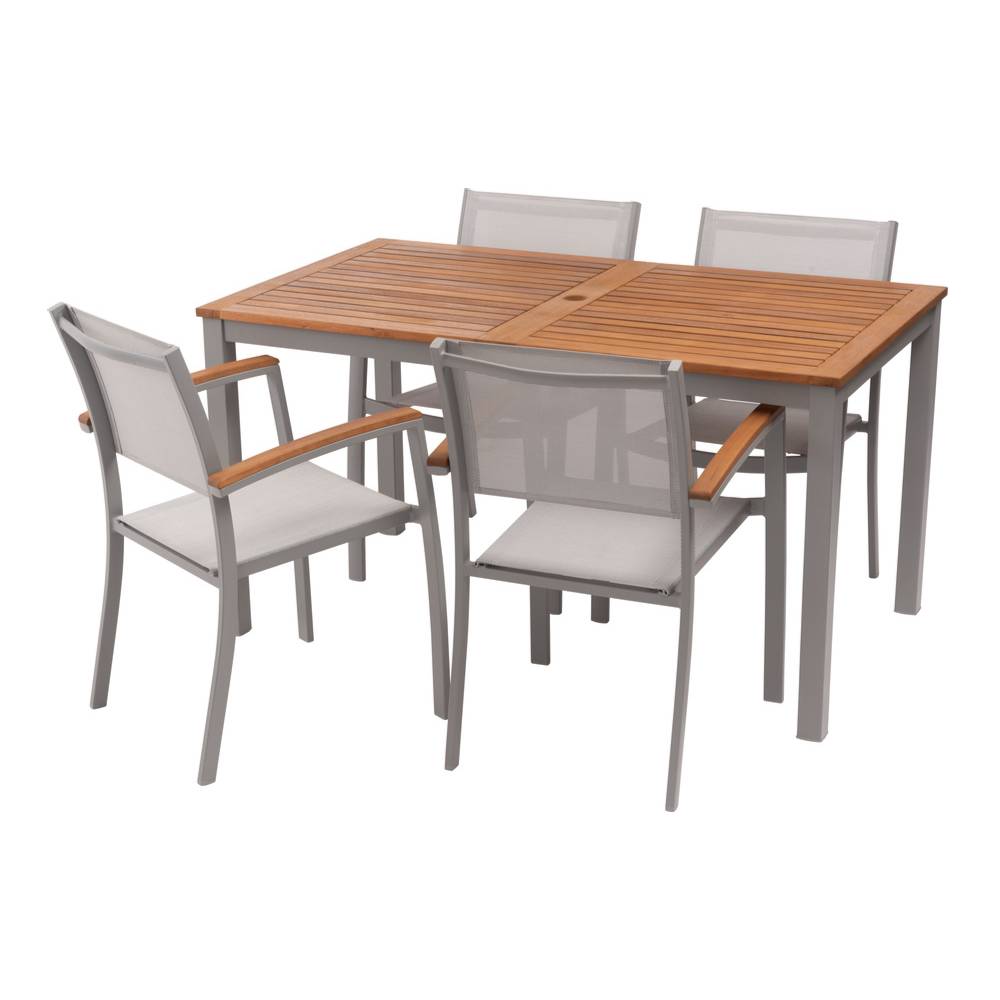 オリー ダイニングテーブル 天然木 アジャスター付き パラソルホール付き 4人用 テーブル 屋外 ガーデン 机 ベランダ パラソル【az-ods74】