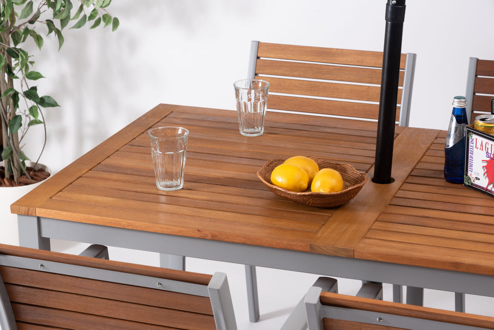 オリー ダイニングテーブル 天然木 アジャスター付き パラソルホール付き 4人用 テーブル 屋外 ガーデン 机 ベランダ パラソル【az-ods74】