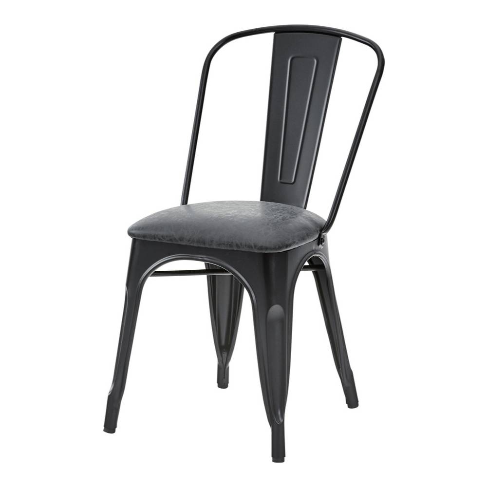 チェア ソフトレザー座面 スチール ブラック