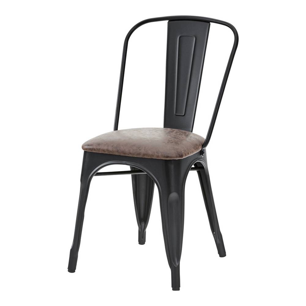 ブラウン ソフトレザー座面 スチール チェア