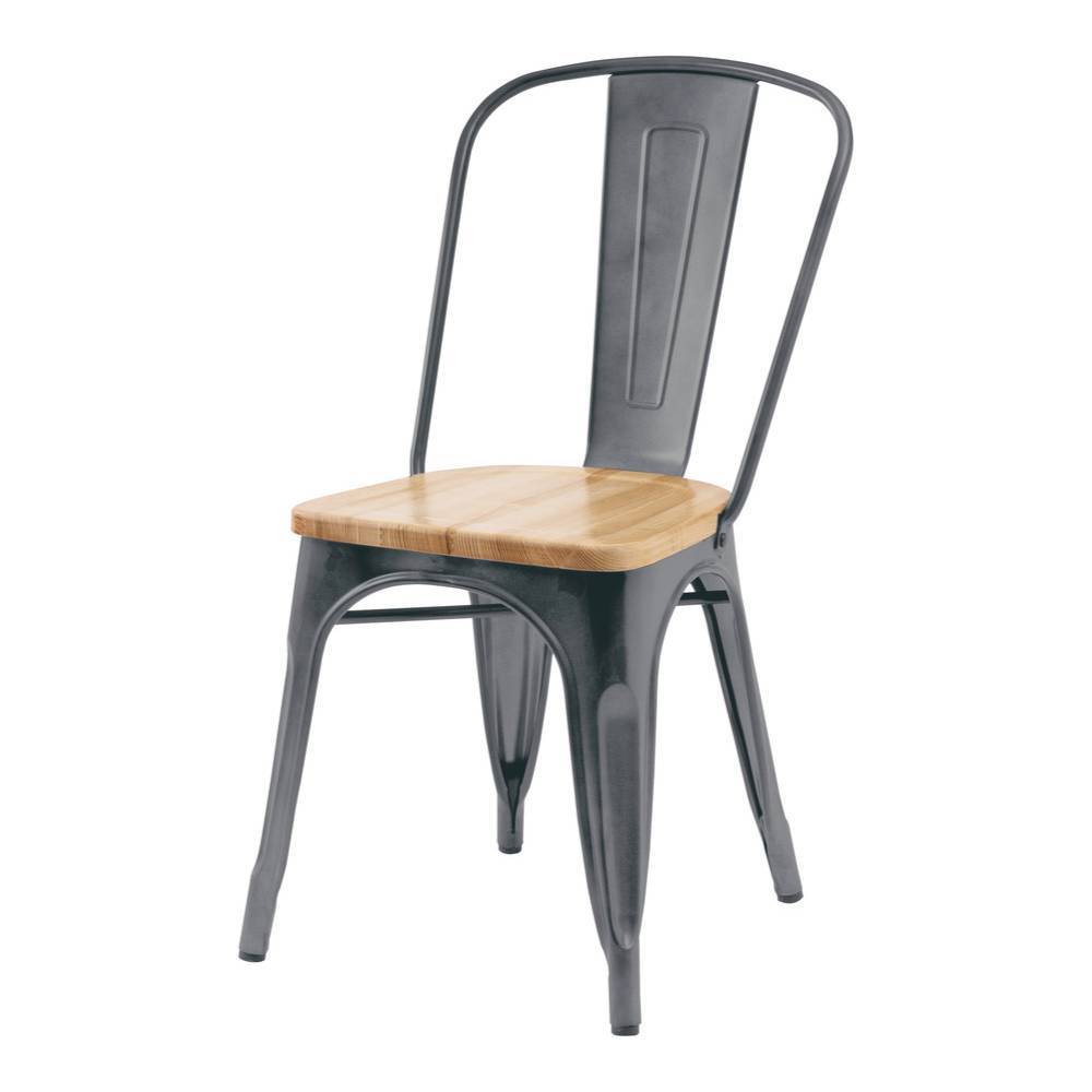 シルバー ダイニングチェア 天然木座面