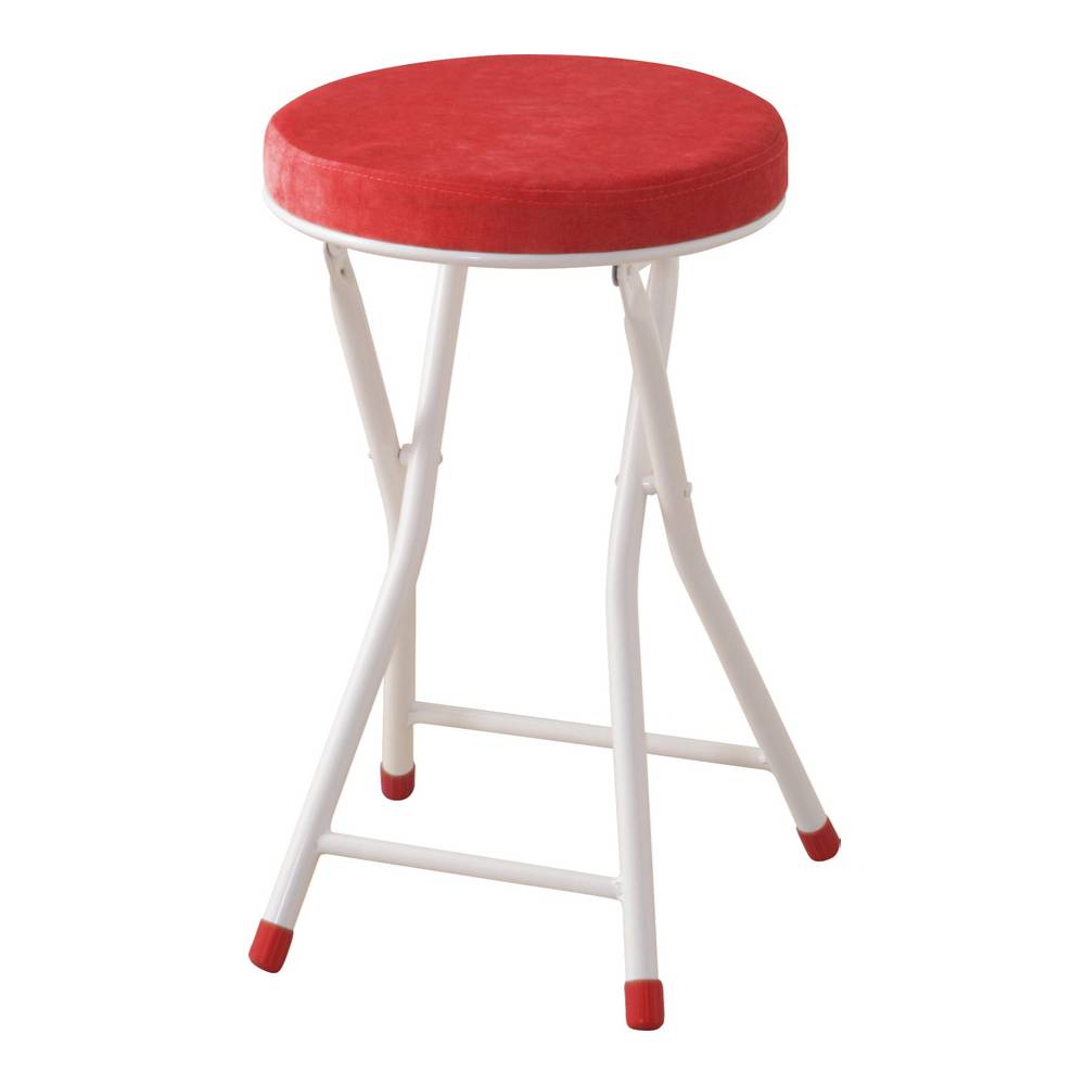 レッド 白スチール脚 クッション付きスツール