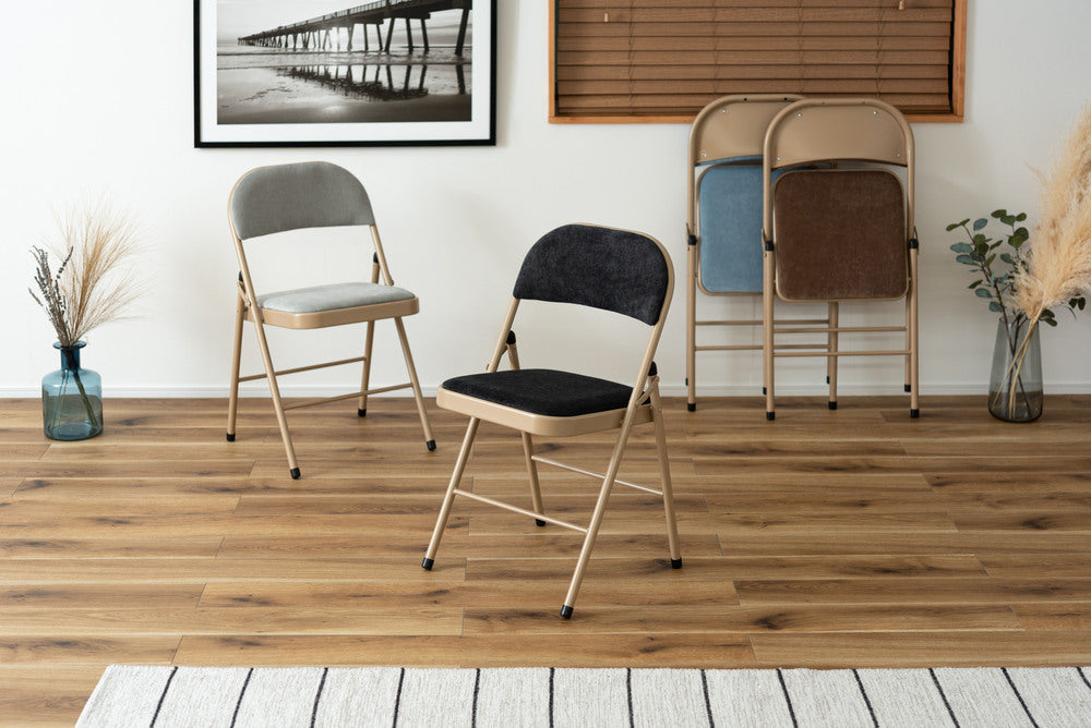 フォールディングチェア 折りたたみ式 4点セット 椅子 背もたれ付き ヴィンテージ デスクチェア ベロア調 チェア【az-pc33】