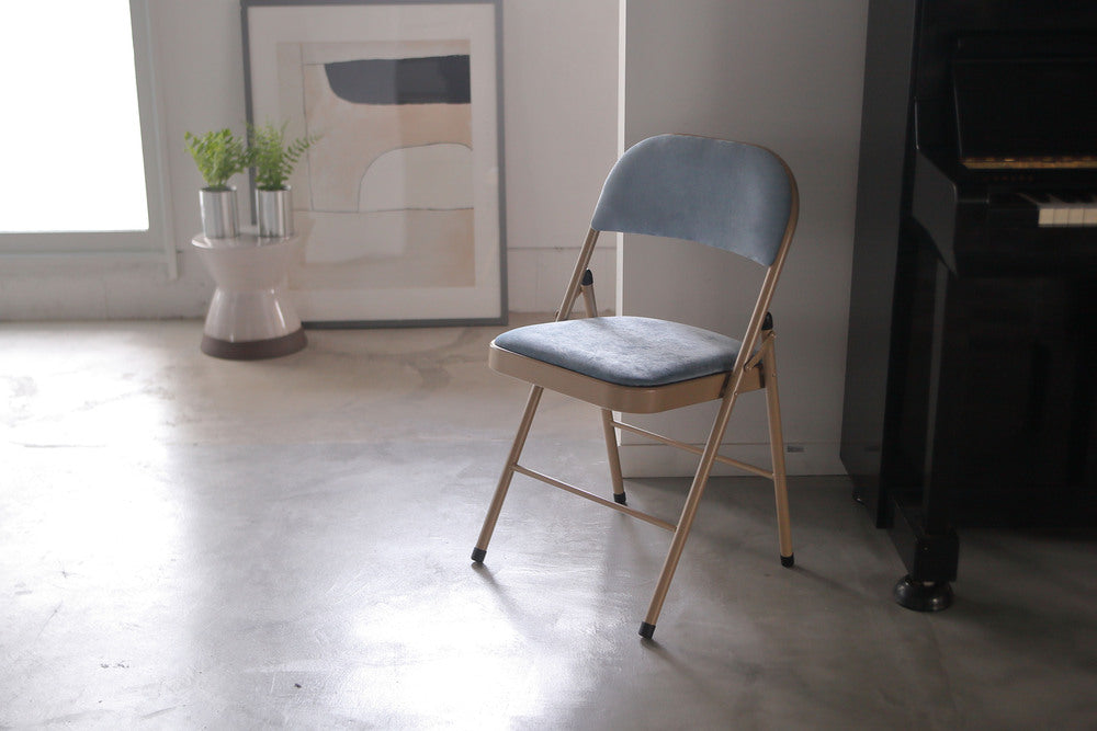 フォールディングチェア 折りたたみ式 4点セット 椅子 背もたれ付き ヴィンテージ デスクチェア ベロア調 チェア【az-pc33】