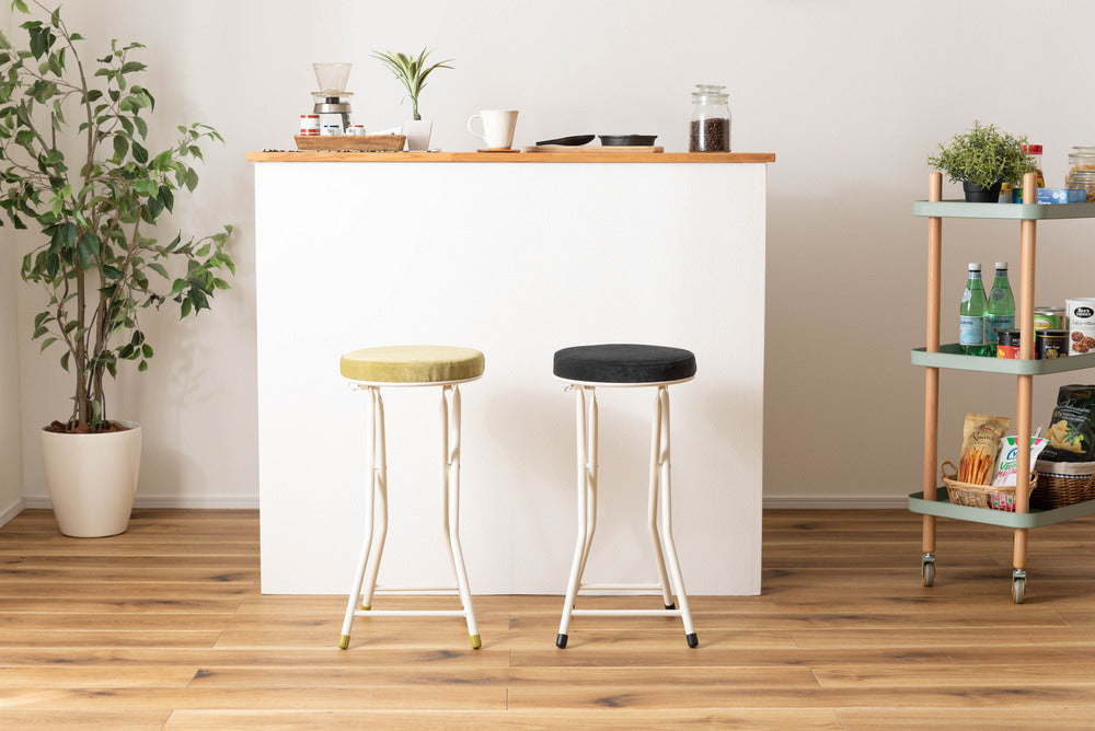 ロンダ ハイスツール 折りたたみ式 6点セット 椅子 背もたれなし 丸形 カウンタースツール ベロア調生地 フォールディングチェア【az-pc34】