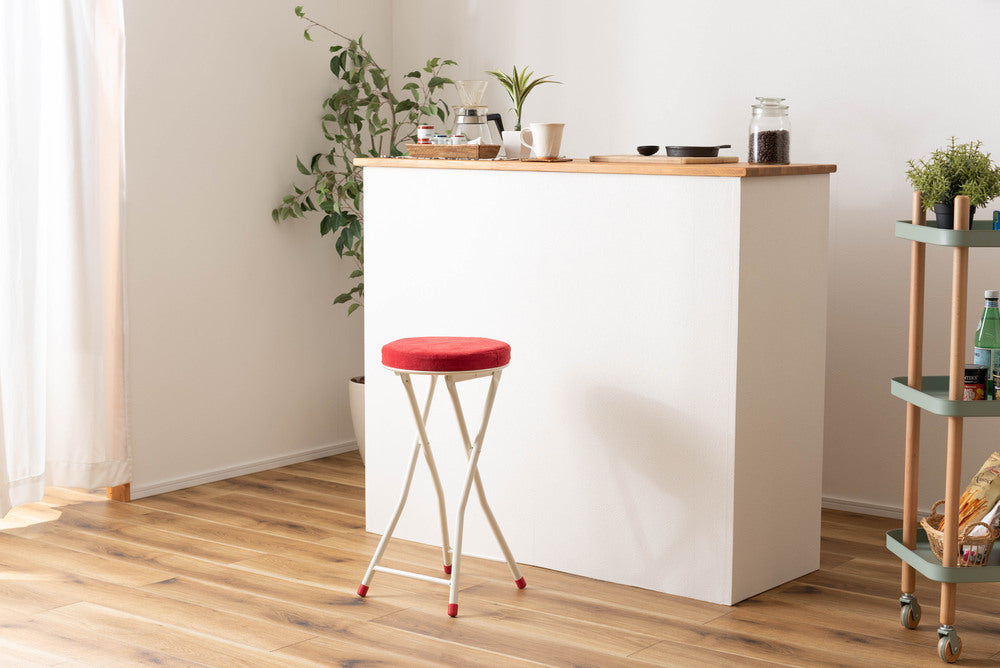 ロンダ ハイスツール 折りたたみ式 6点セット 椅子 背もたれなし 丸形 カウンタースツール ベロア調生地 フォールディングチェア【az-pc34】