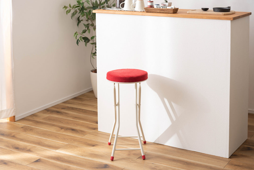 ロンダ ハイスツール 折りたたみ式 6点セット 椅子 背もたれなし 丸形 カウンタースツール ベロア調生地 フォールディングチェア【az-pc34】