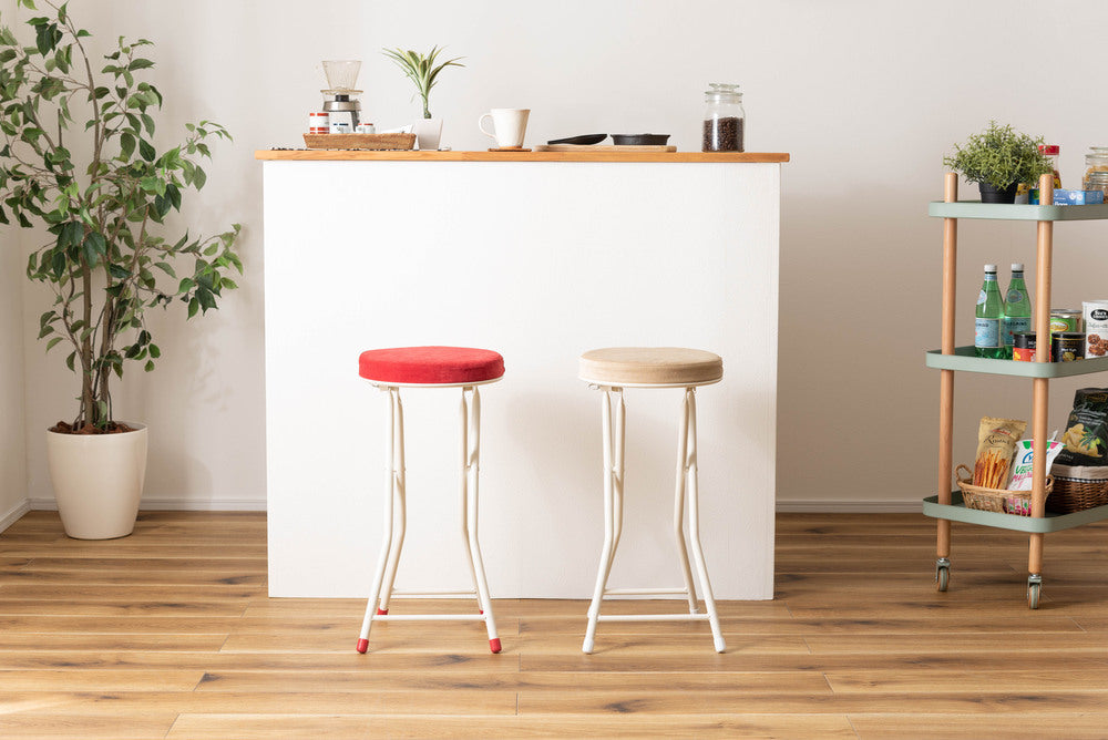 ロンダ ハイスツール 折りたたみ式 6点セット 椅子 背もたれなし 丸形 カウンタースツール ベロア調生地 フォールディングチェア【az-pc34】