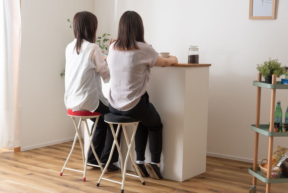 ロンダ ハイスツール 折りたたみ式 6点セット 椅子 背もたれなし 丸形 カウンタースツール ベロア調生地 フォールディングチェア【az-pc34】