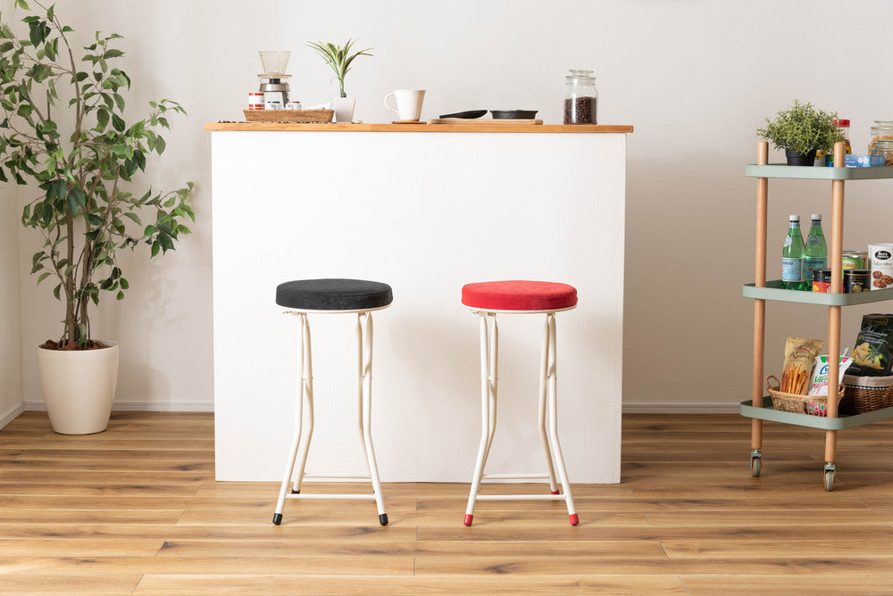 ロンダ ハイスツール 折りたたみ式 6点セット 椅子 背もたれなし 丸形 カウンタースツール ベロア調生地 フォールディングチェア【az-pc34】