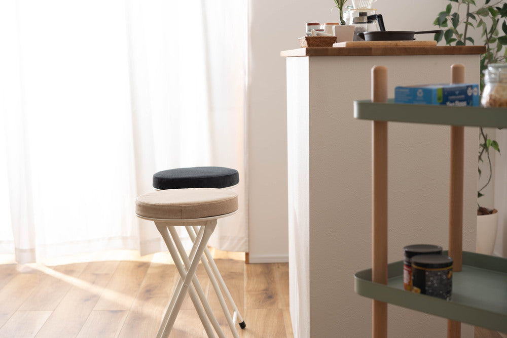 ロンダ ハイスツール 折りたたみ式 6点セット 椅子 背もたれなし 丸形 カウンタースツール ベロア調生地 フォールディングチェア【az-pc34】