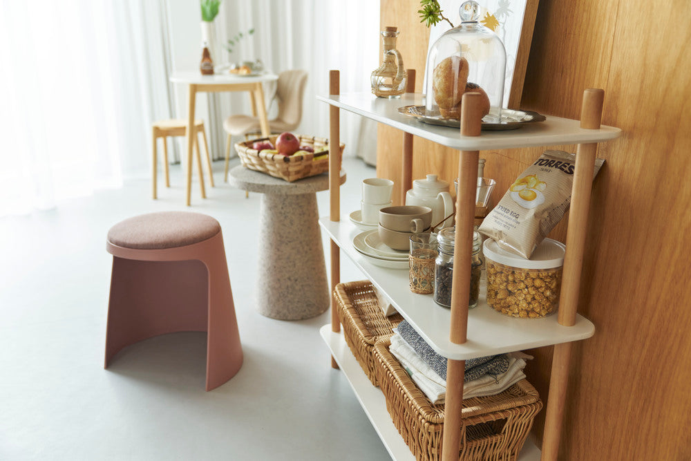 カヌレ スツール 丸形 スタッキング 椅子 4脚セット シンプル 玄関椅子 収納スツール【az-toe128】