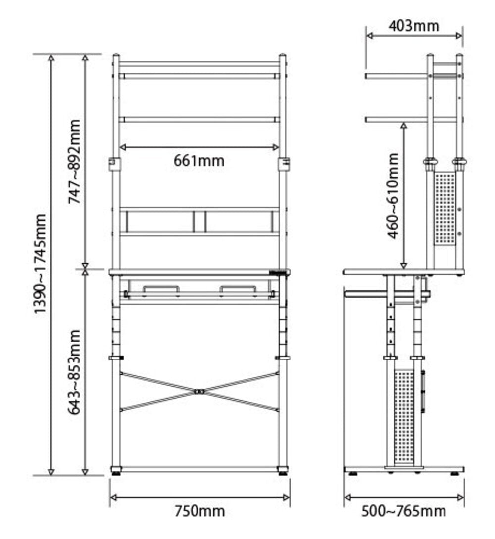 ゲーミングデスク パソコンラック 詳細サイズ