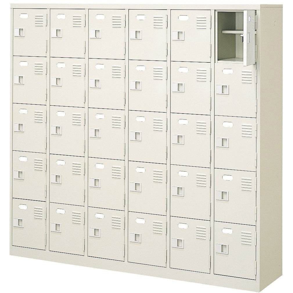 30人用扉付き シューズロッカー 中棚付き シリンダー錠 送料別途【BST6-5HN】
