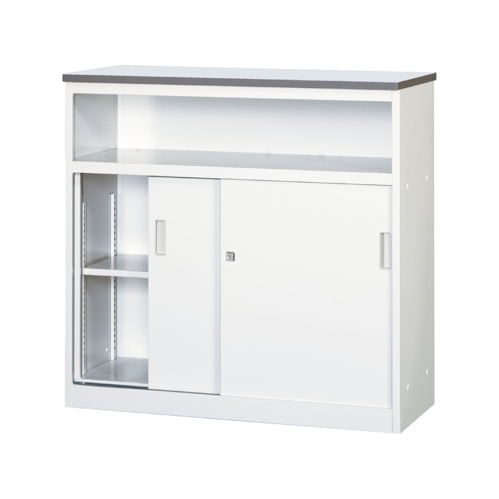 オフィスカウンター ホワイト 中棚付き