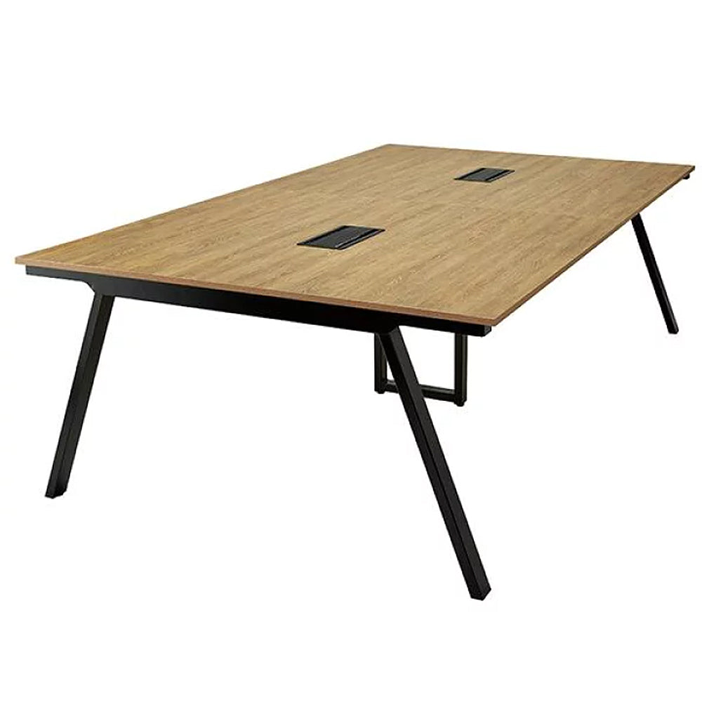 木目調テーブル スチール脚 コード整理