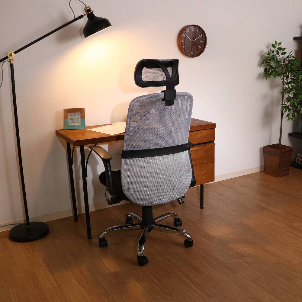ヘッド付アームアップチェア ARP-01 オフィスチェア メッシュ 事務用椅子 デスクチェア ランバーサポート付 昇降機能【FB3542】