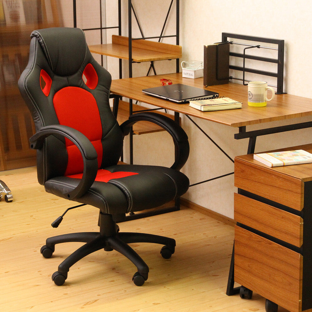 レーシングチェアー サーキット ゲーミングチェア キャスター付き デスクチェア 在宅ワーク クッション付きひじ掛け【FB5557】