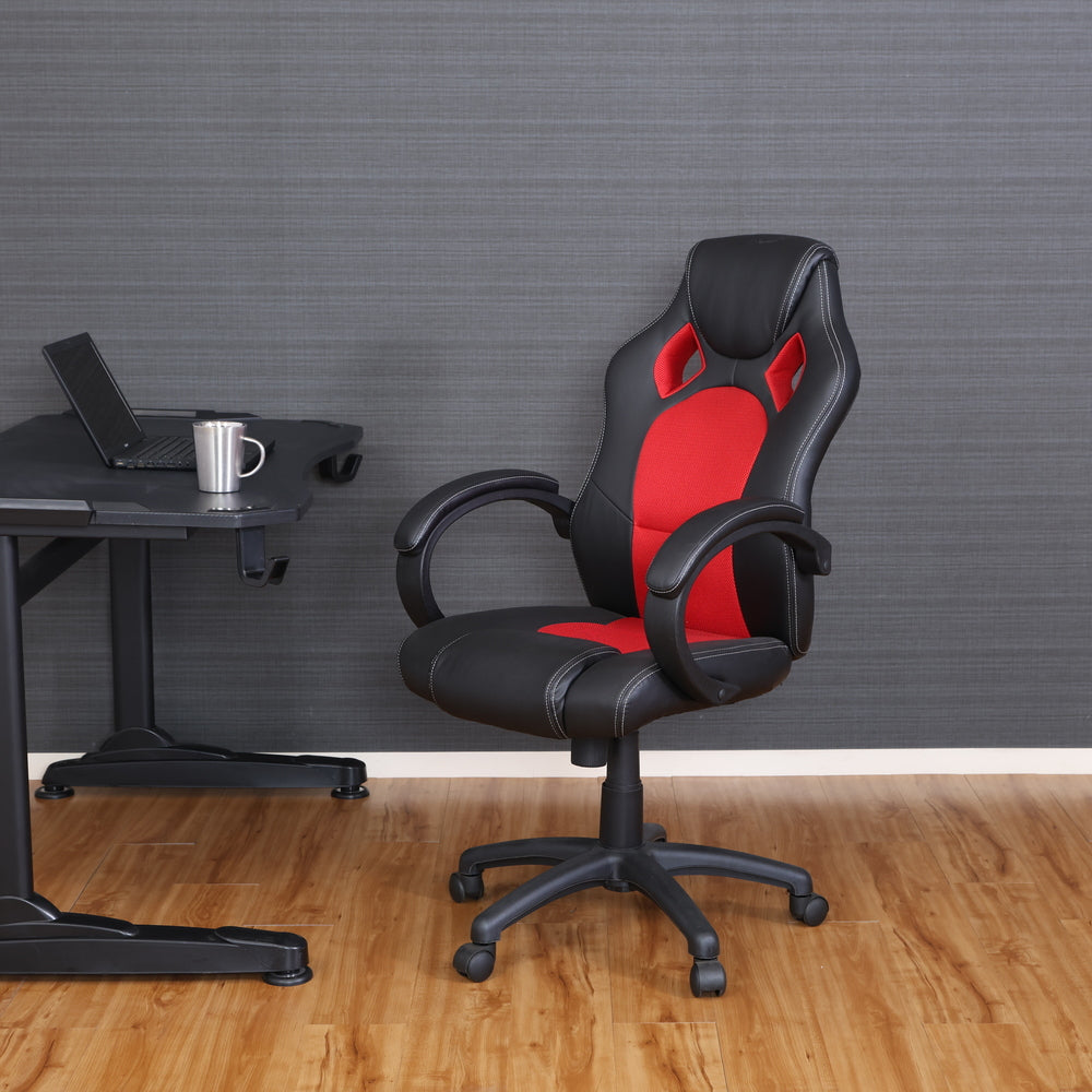 レーシングチェアー サーキット ゲーミングチェア キャスター付き デスクチェア 在宅ワーク クッション付きひじ掛け【FB5557】