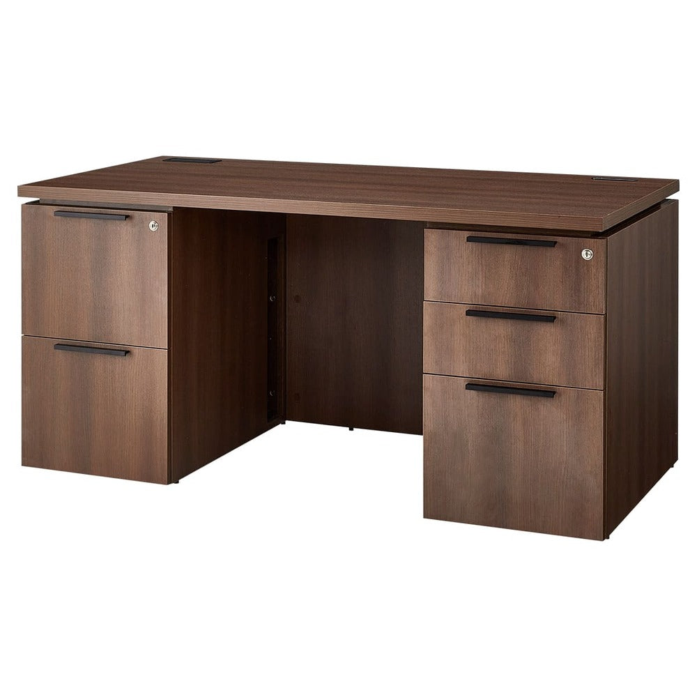 両袖デスク 木目 鍵付き引き出し ワークデスク