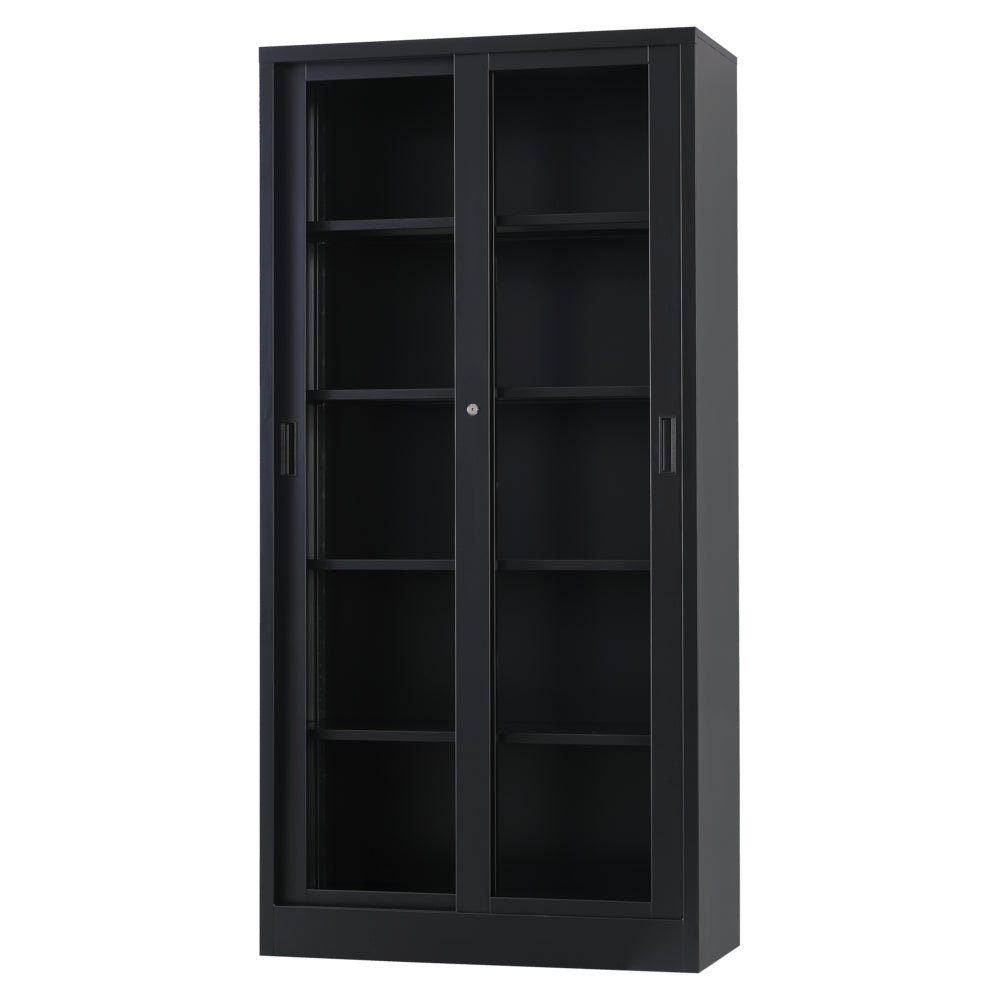 ガラス戸 引き戸式 マットブラック 引違い書庫