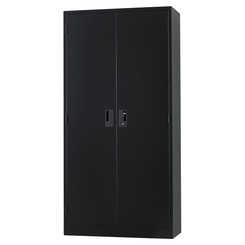 両開き書庫 マットブラック ラッチ付き シリンダー錠