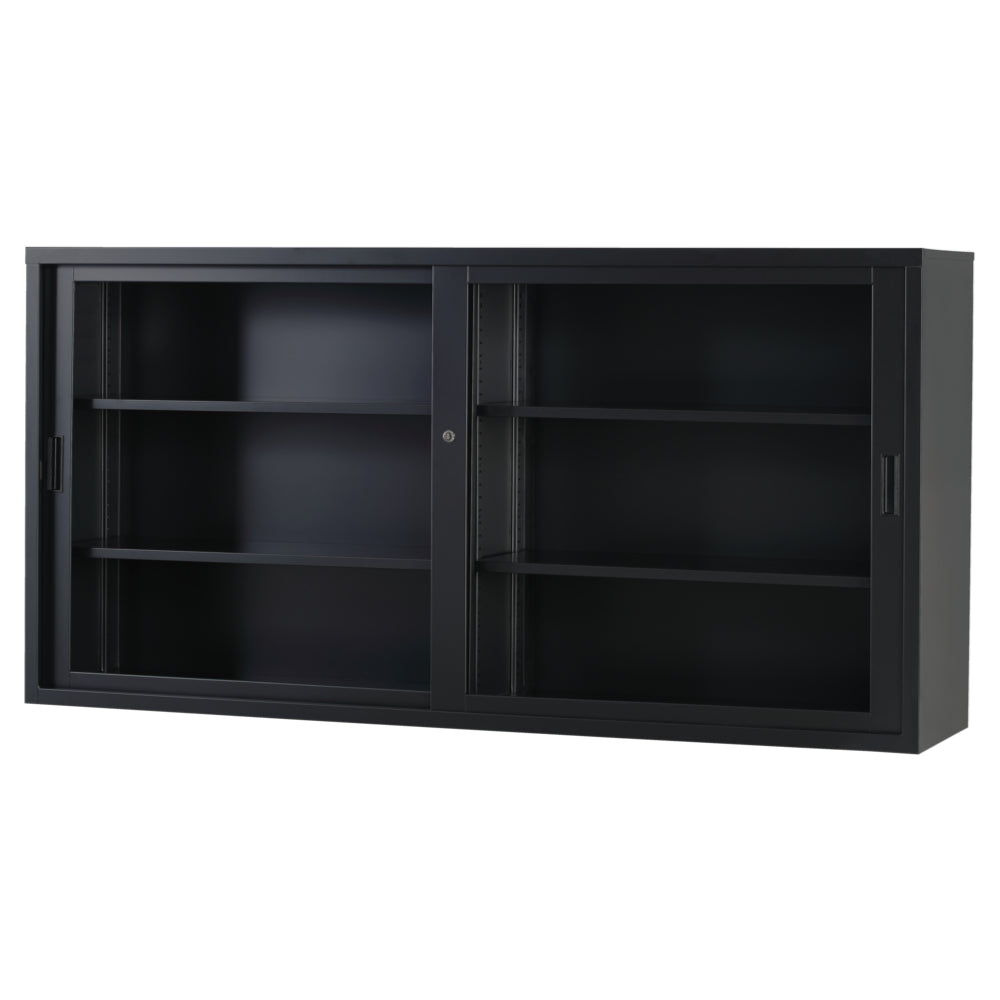 ガラス引違い ブラック書庫 W1760 ガラス戸 収納庫