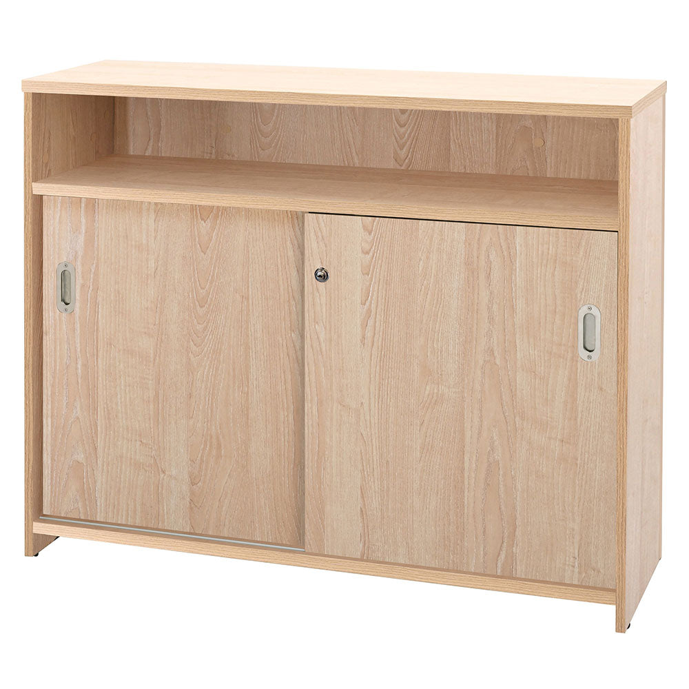 鍵付きスライド扉で書類や備品を安全に収納可能なカウンター